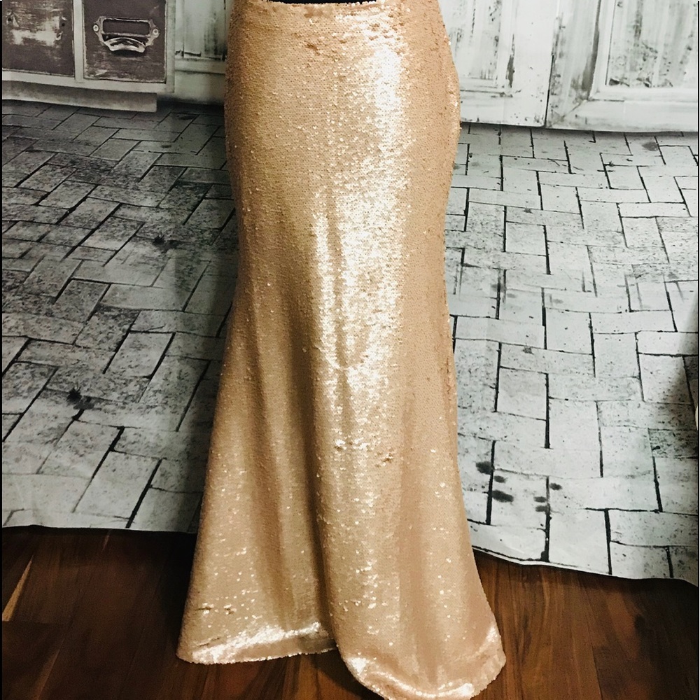Lucy Paris Maxi Champagne/Rose Gold Sequin Skirt